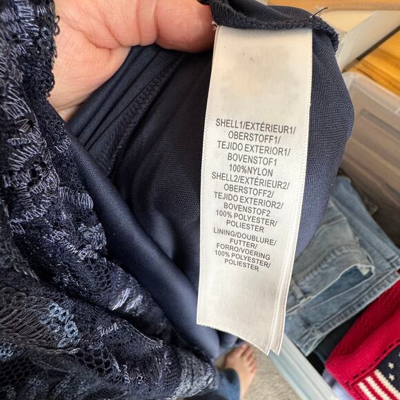 Adrianna Papell Navy Blue Sequin Lace Gown Short Sleeve Stretch Size 18W - Picture 9 of 12